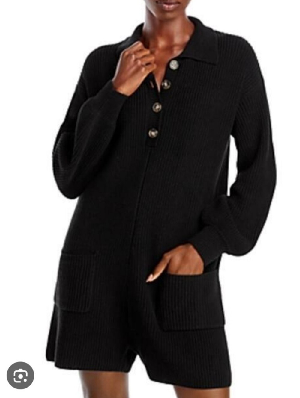NWT Black Ribbed Button-Front Sweater Romper M
